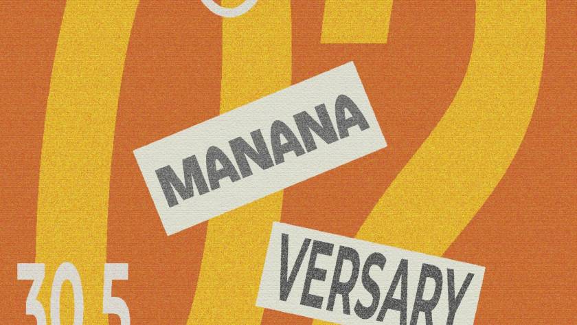 Orangefarbenes Eventposter zum 2-jährigen Jubiläum von MANANA Café in Wien Währing mit Specialty Coffee, Drinks, Food und Community Event am 30. Mai.