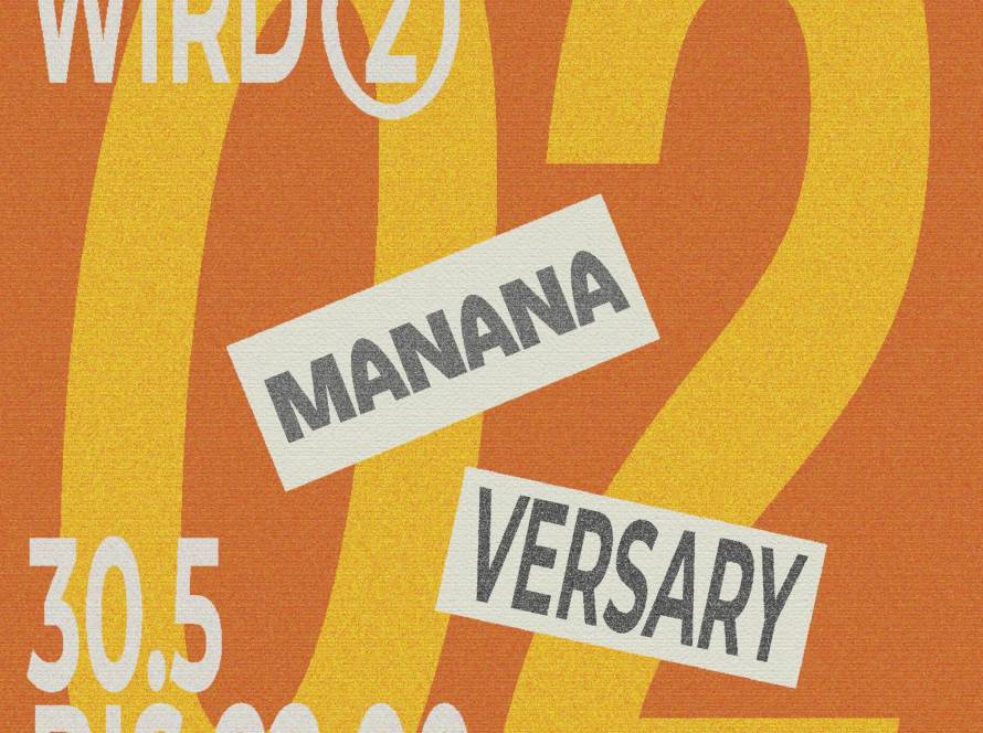 Orangefarbenes Eventposter zum 2-jährigen Jubiläum von MANANA Café in Wien Währing mit Specialty Coffee, Drinks, Food und Community Event am 30. Mai.