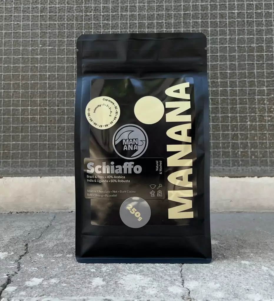 MANANA SCHIAFFO kräftiger Espresso Blend aus Arabica und Robusta in der 250-g-Kaffeeverpackung
